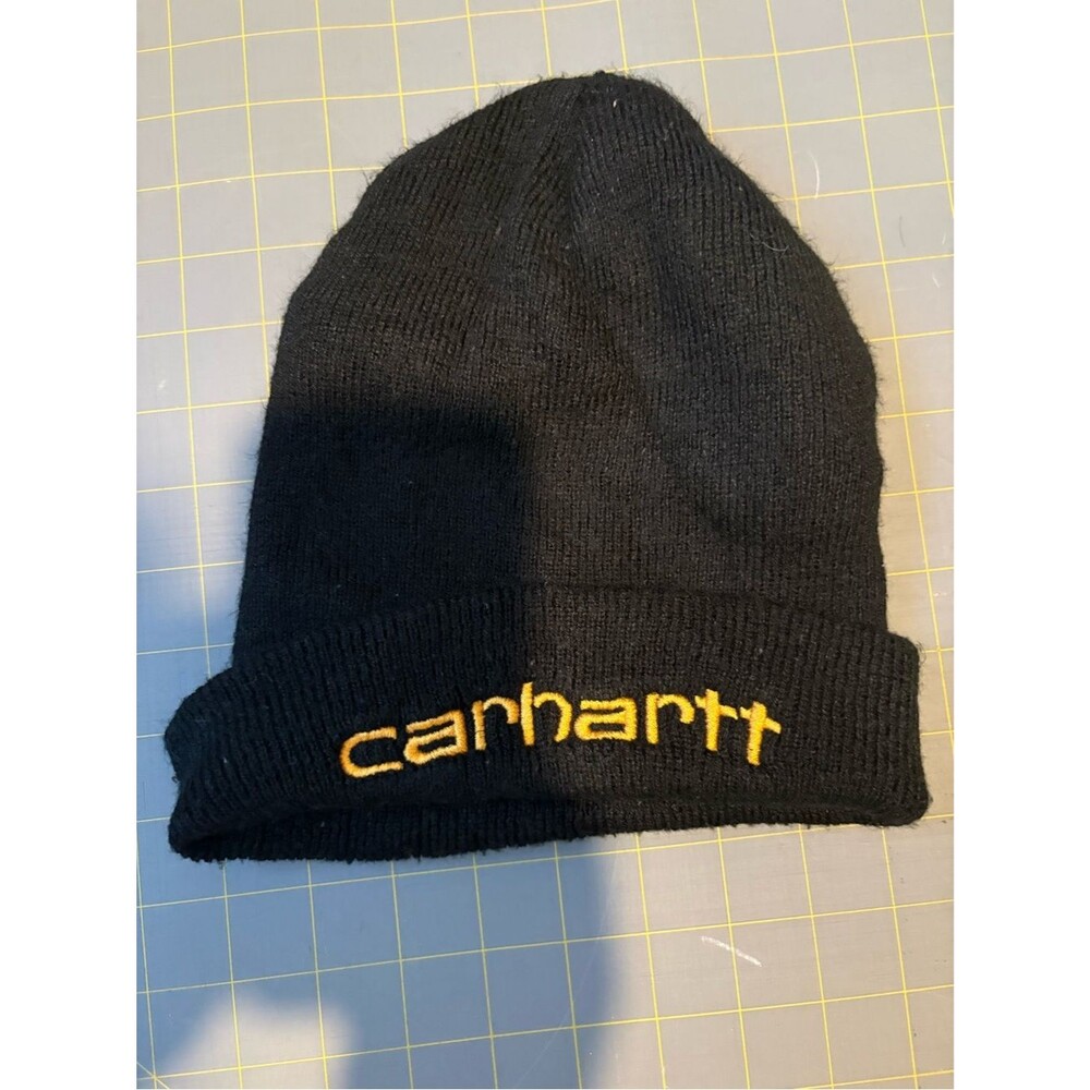 Carhartt Black Knit Beanie with Yellow Logo Embroidery